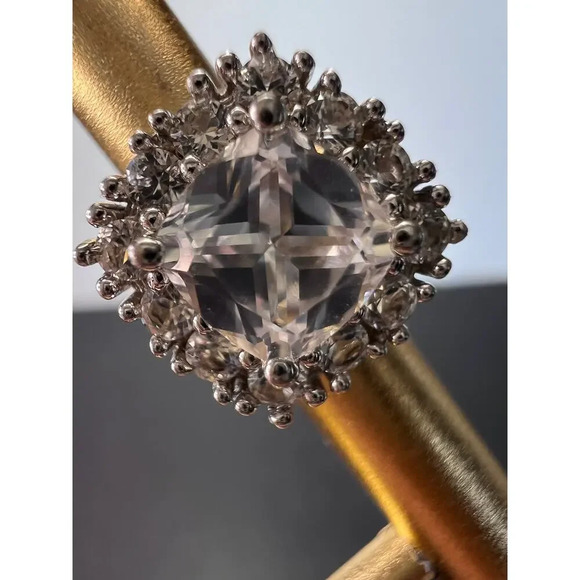 Lab white sapphire and topaz sterling silver stud earrings - Picture 6 of 11